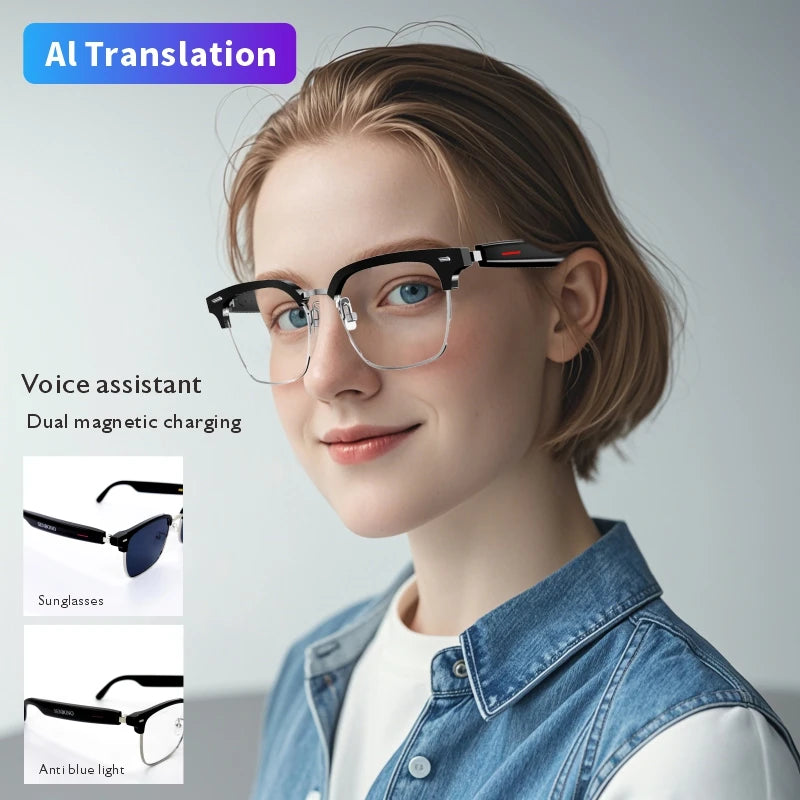 SENBONO Smart Glasses AI Translation Glasses 100+ Languages Real-time Translation Bluetooth Music Built-in Mic & Speakers