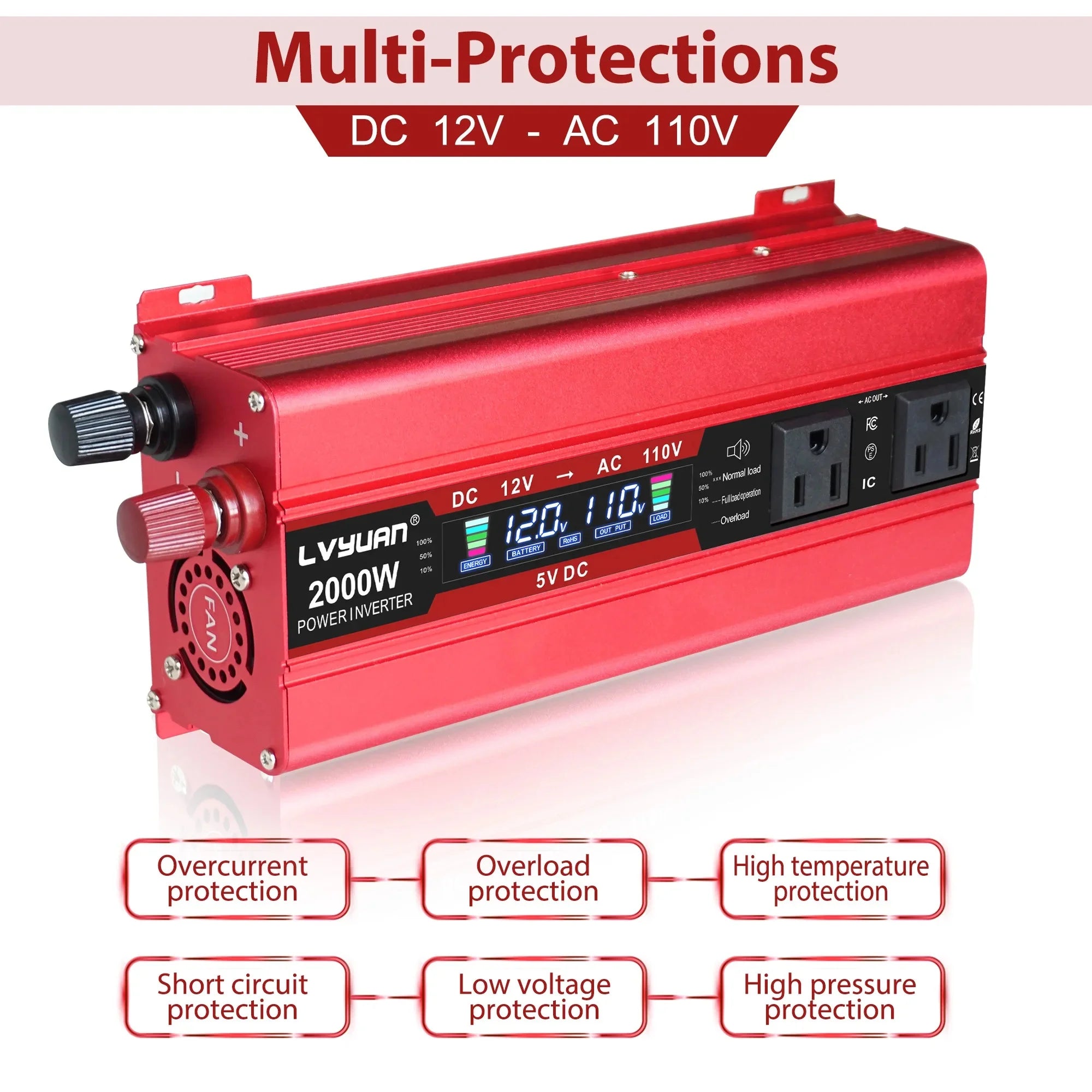 AC110V Power Inverter DC/AC 12V to 120V Car Inversor US Standard Socket 60Hz Outdoor Battery Adapter