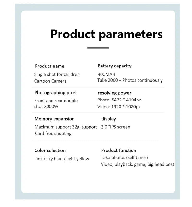 Kids Camera Digital Dual Camera HD 1080P Video Camera Toys Mini Cam Color Display Children Birthday Gift Kids Toys For Kids