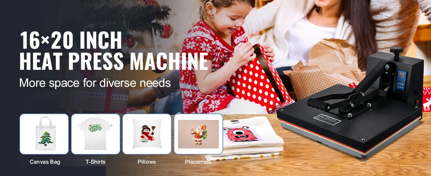 SucceBuy Heat Press Machine 15" x 15" /16" x 20" /16" x 24" Sublimation Printer Manual Clamshell Transfer on DIY T-shirt Pillow