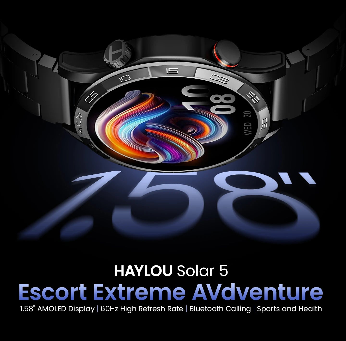 HAYLOU Solar 5 Smartwatchs 1.58'' AMOLED Display 60Hz Smart Watch Voice Calling 24H Health Monitoring Sports Smartwatch for Men