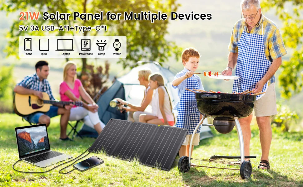 CTOLITY Solar Panel Portable Foldable Waterproof Charger Solar Phone Charger for Travel Iphone Camping Hiking Travel Powerbank