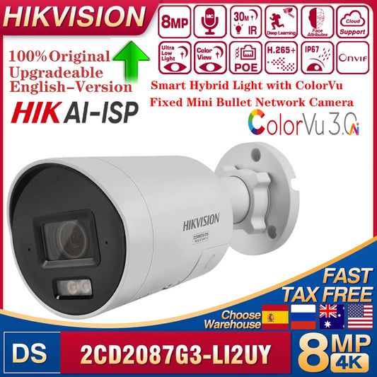 2025 NEW Original Hikvision DS-2CD2087G3-LI2UY 4K 8MP Smart Hybrid Light with ColorVu Fixed Mini Bullet Network Camera HikAI-ISP