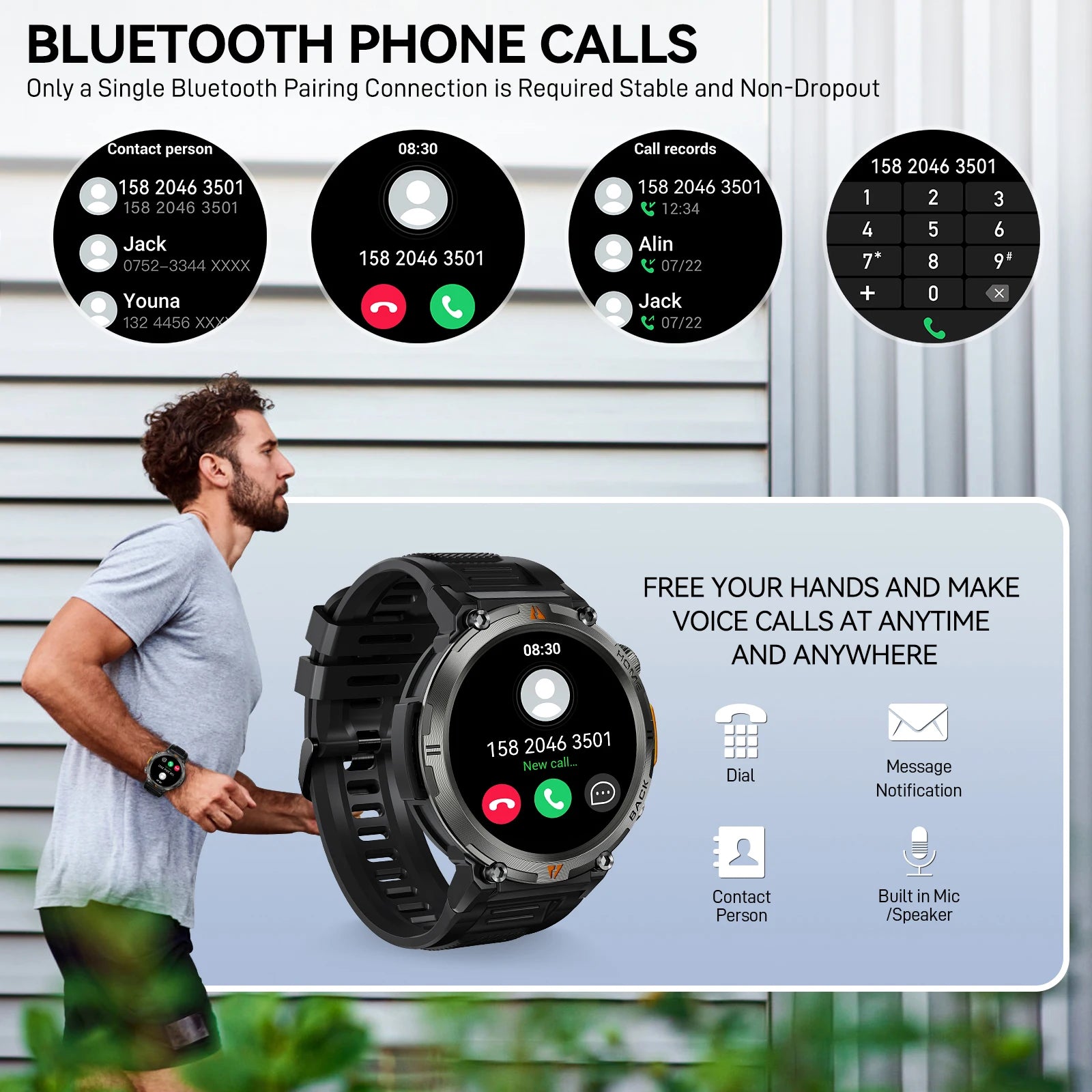 EIGIIS KE3 Smart Watch 3ATM Waterproof Original Design For Men Bluetooth Call Health Monitor With Flashlight 100+ Sports Modes