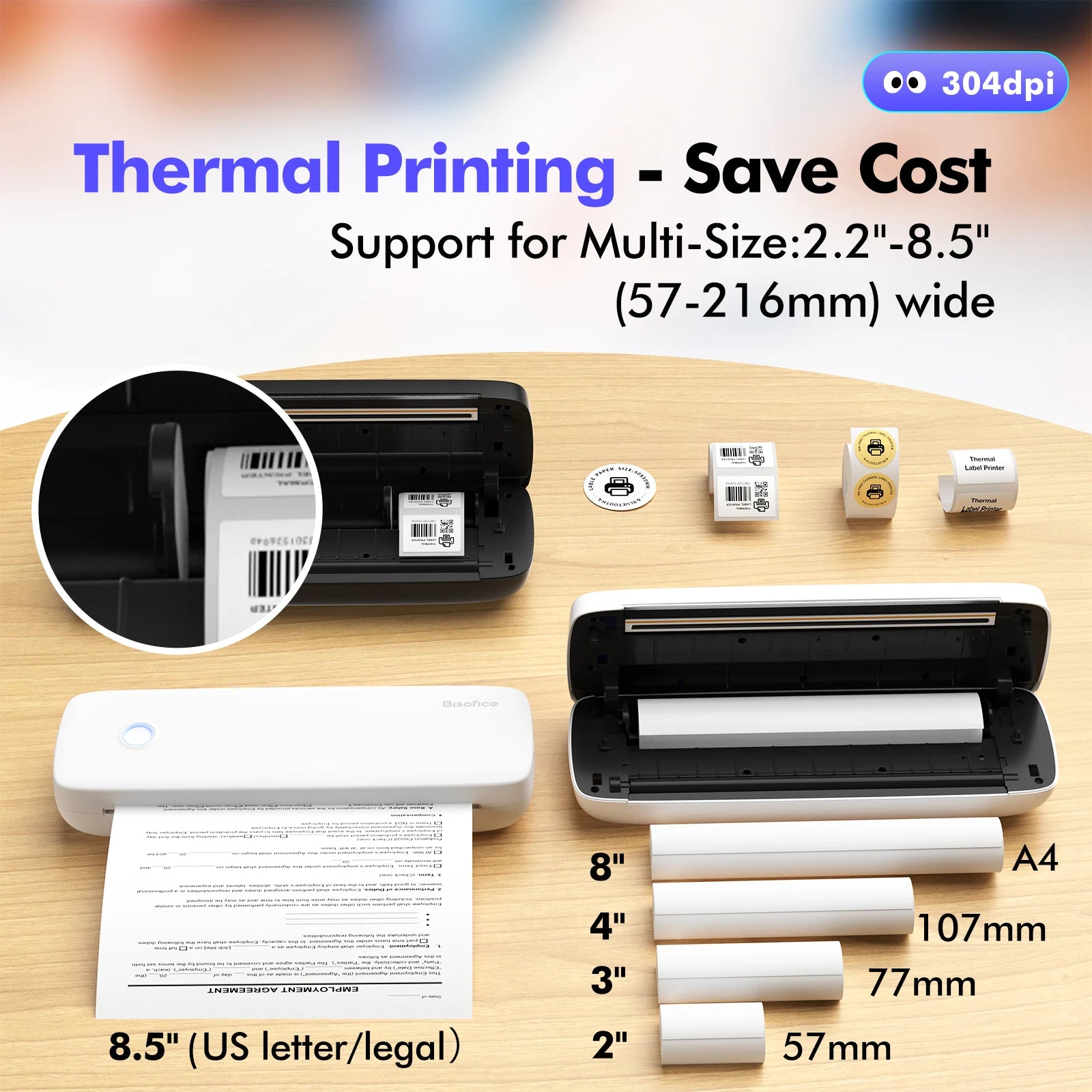 L81 A4 Thermal Printer Portable Printers Wireless Multi Size Versatile Mobile Thermal Printer 304DPI Study Office Work Tools