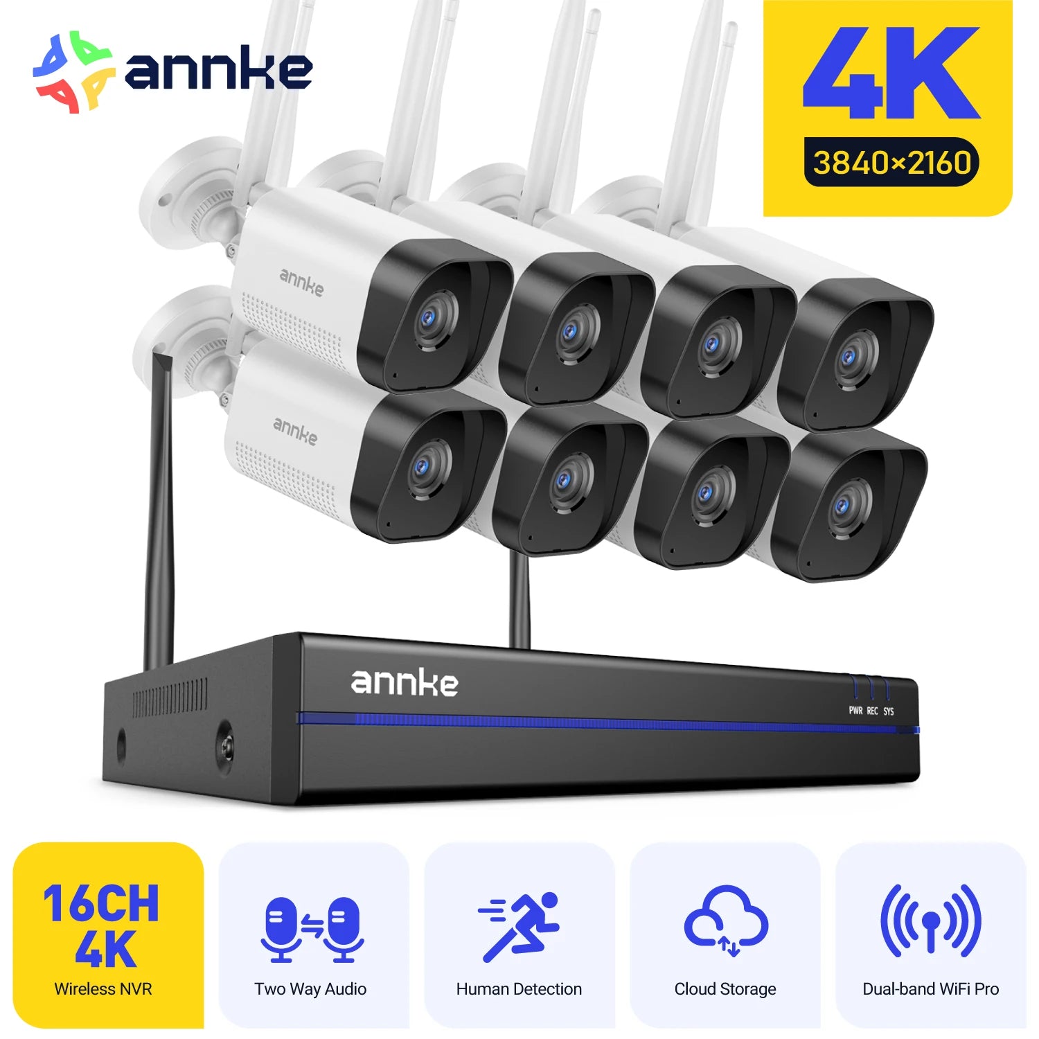 Annke 8MP Wireless CCTV System 16CH NVR Video Surveillance Kit Two Way Audio 4K poe camera 2/4/6/8 Pcs wifi security cameras