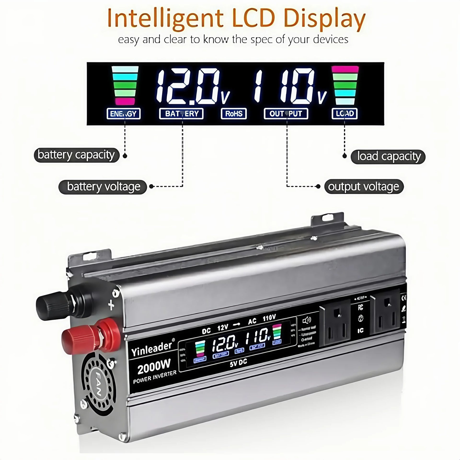 AC110V Power Inverter DC/AC 12V to 120V Car Inversor US Standard Socket 60Hz Outdoor Battery Adapter