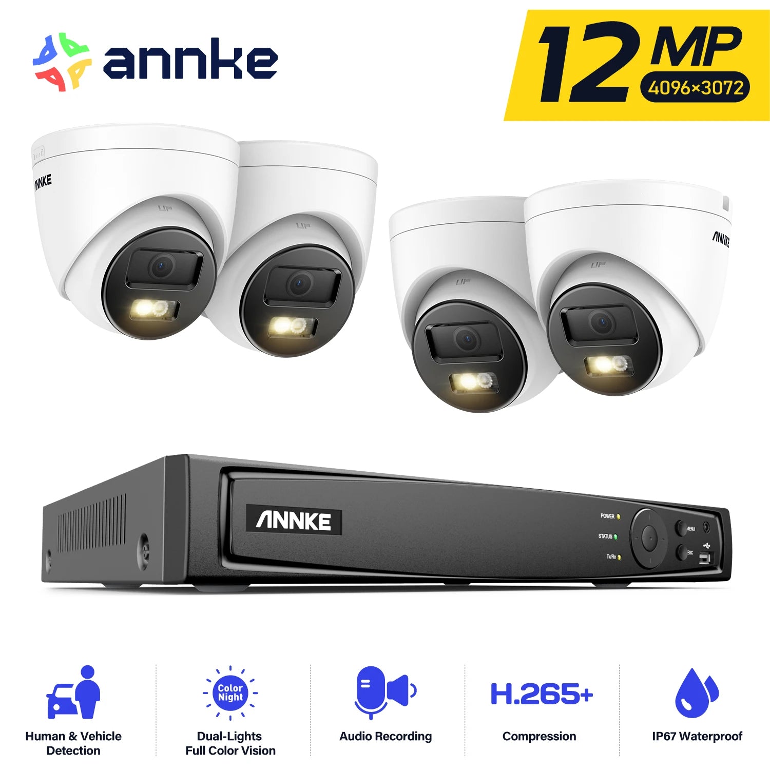 ANNKE 12MP POE Video Surveillance System H.265+ 8CH NVR With 4/8 PCS 12MP Security Cameras CCTV Kit Audio Recording IP camera