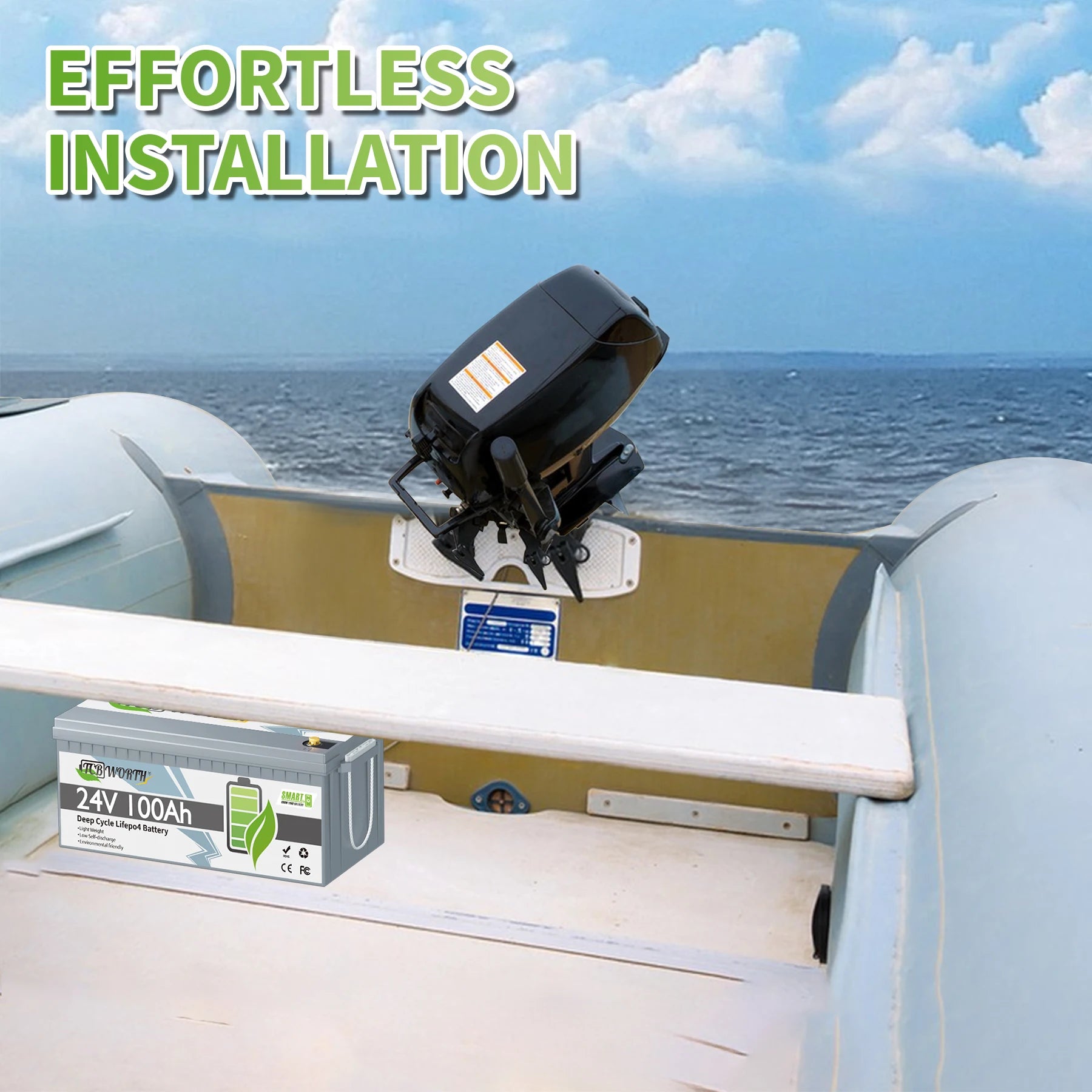 TCBWORTH 24V 100Ah Bluetooth LiFePO4 Battery,Deep Cycles 2560Wh Lithium Battery for Marine,Trolling Motor,Solar Off-Grid System