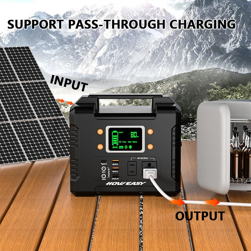 Howeasy 300W Portable Power Station, 236Wh Solar Generator (Without Solar Panel), Pure Sine Wave 110V Ac Socket, Spare Lithium Battery, Led Light/Dc/Usb/Qc3.0 for Camping Style Use