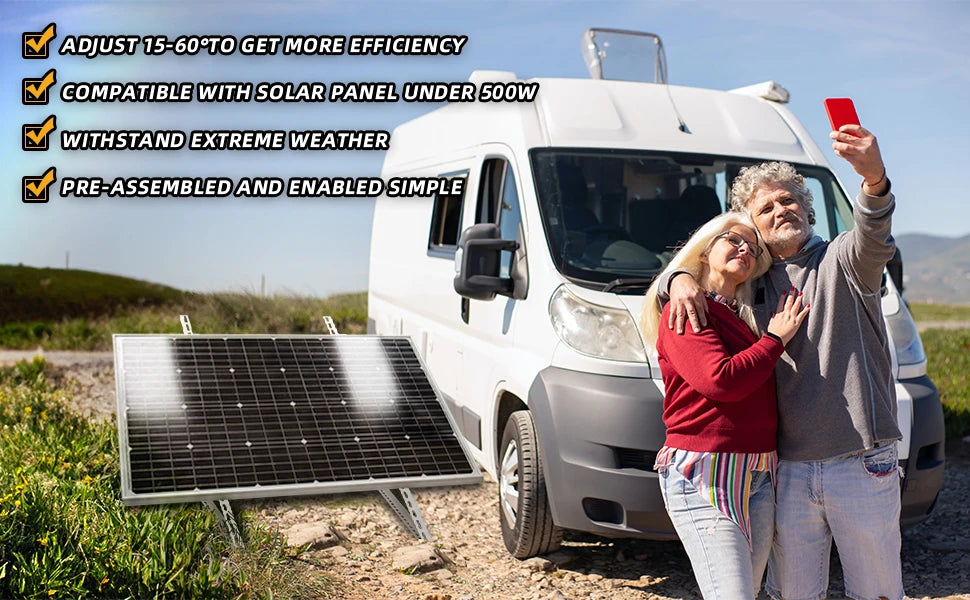 CP-SETUNO 45in Adjustable Solar Panel Tilt Mount Brackets Support up to 100W-500 Watt Solar Panel for Any Flat Surface, Roof, RV