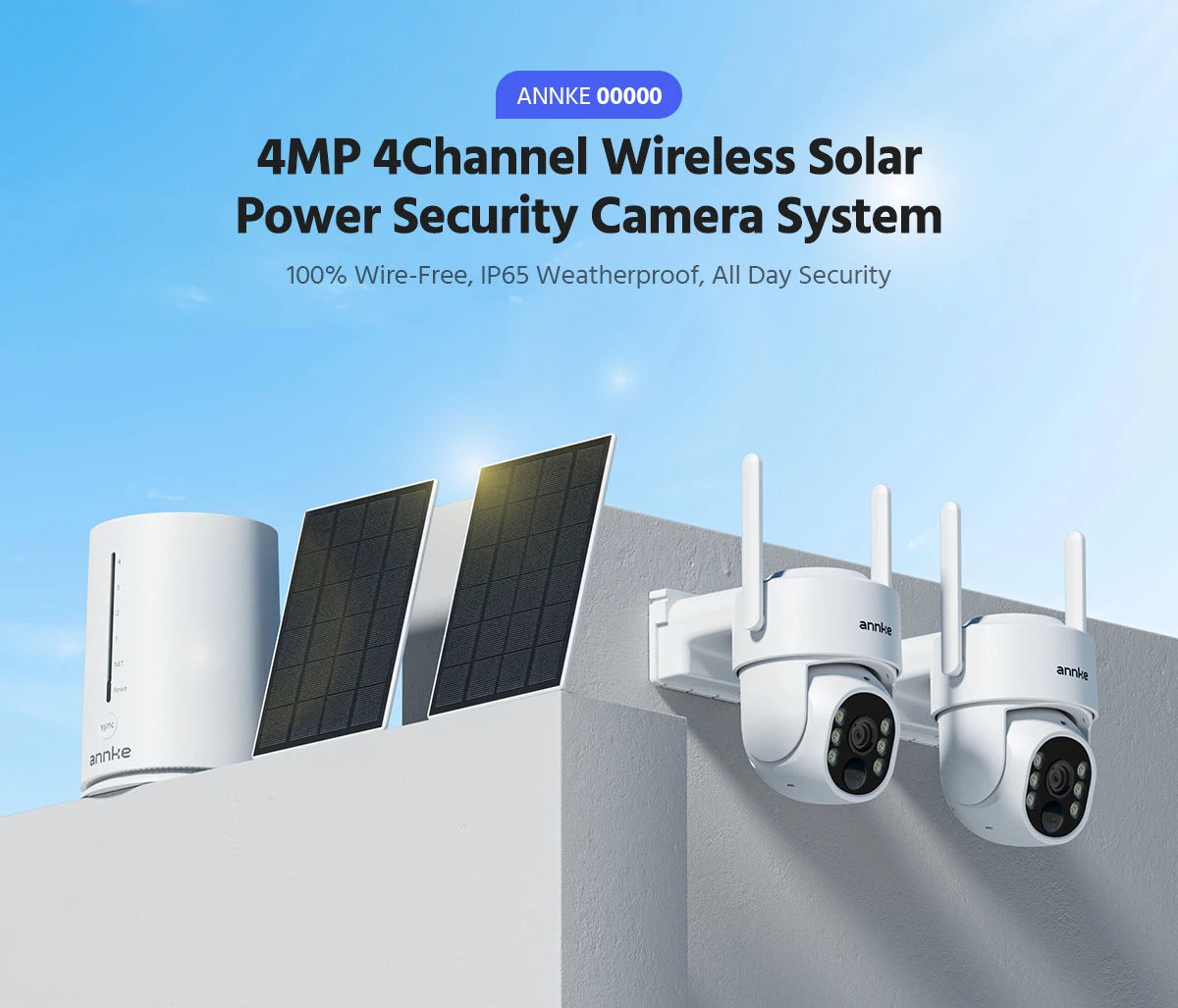 Annke 4MP solar security cameras 4CH Wireless NVR 4mm color night vision camera Audio 2.4G 5.8G dual-band WiFi IP Camera Outdoor