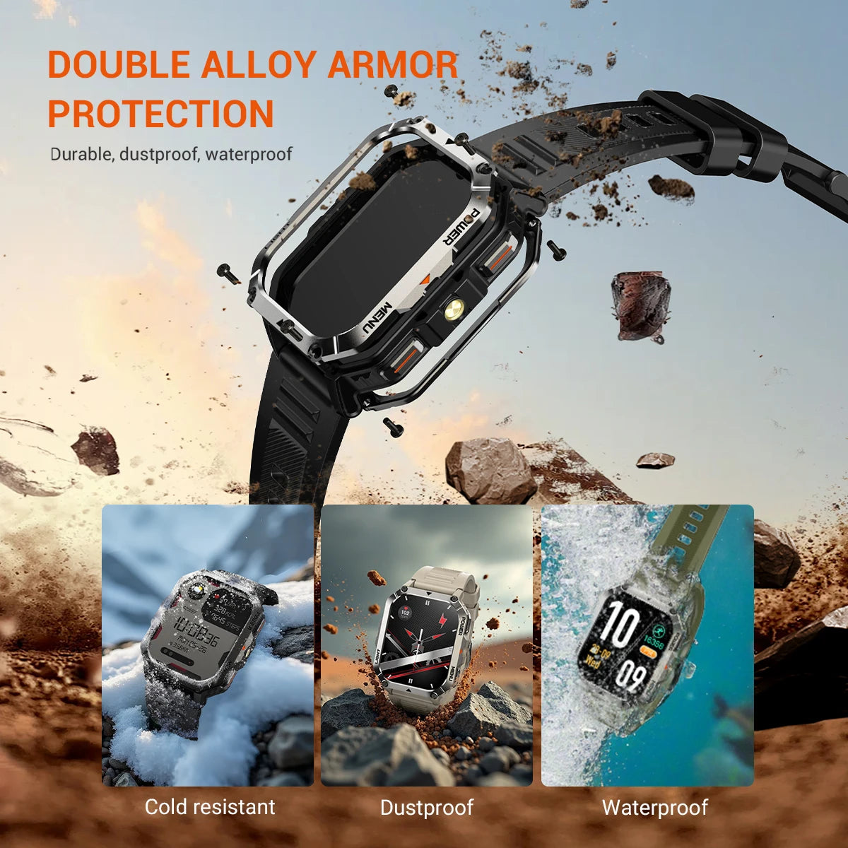 Blackview 2025 New  Waterproof Rugged Smart Watch W70 Pro 900mAh Rugged Smart Watch for Outdoor With Emergency Lighting, Compass