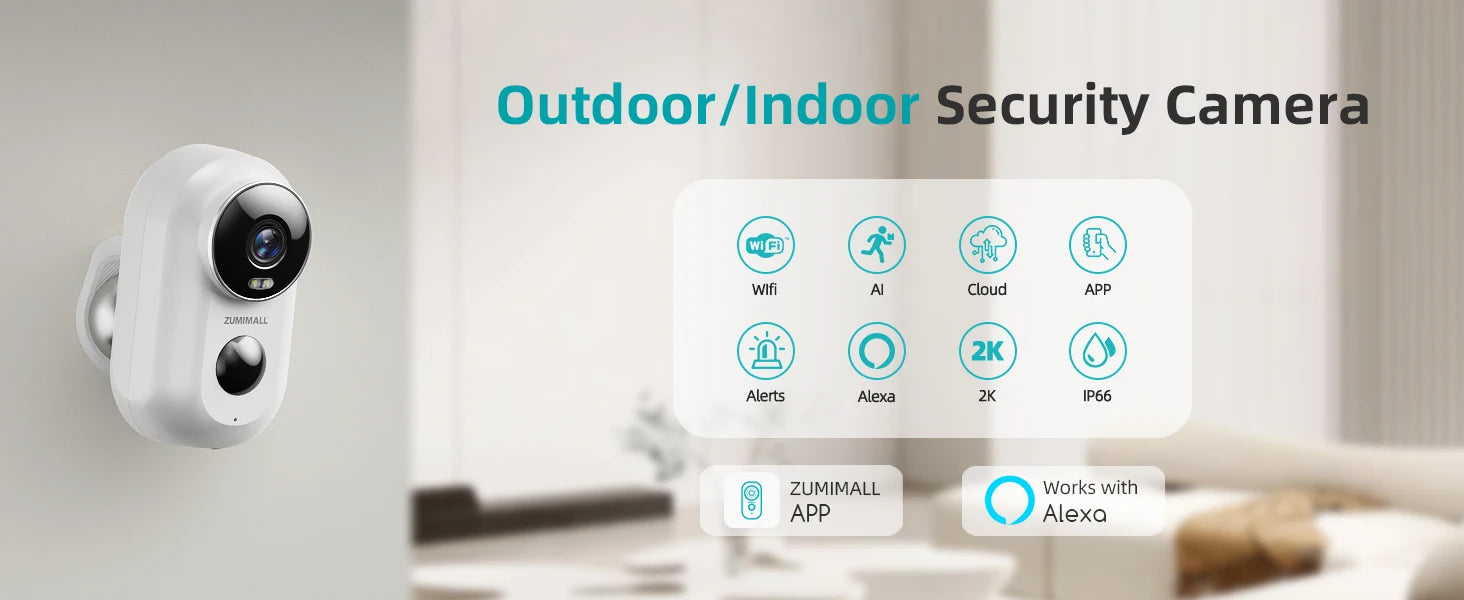 ZUMIMALL APP F5 Security Cameras Wireless Outdoor with Magnetic Mount, Battery Powered, 2.4G WiFi ,3MP Color Night Vision
