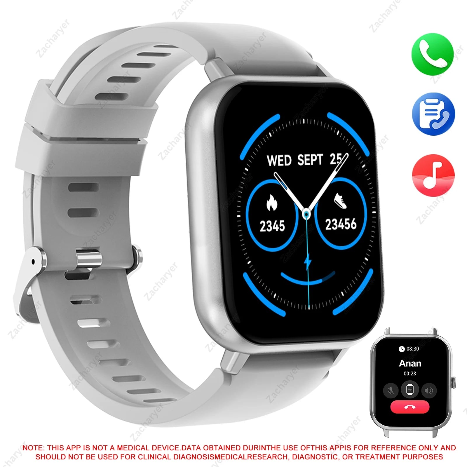 Smart watch, wireless calling/dial, multi-Sport mode, calling reminder and rejection, SMS reminder, for iPhone/Android