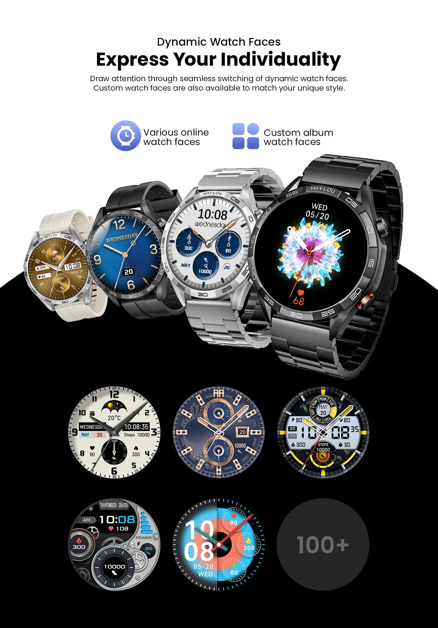HAYLOU Solar 5 Smartwatchs 1.58'' AMOLED Display 60Hz Smart Watch Voice Calling 24H Health Monitoring Sports Smartwatch for Men