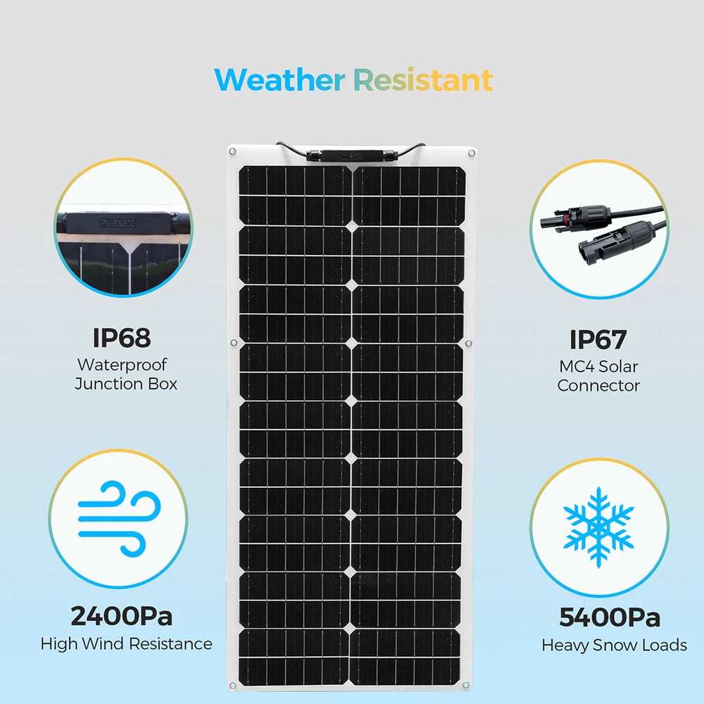 19.8V 50 Watt Flexible Solar Panel 12V 50W Solar Cell Power Generation System Waterproof  Panels For Car/RV/Yacht Battery Charge