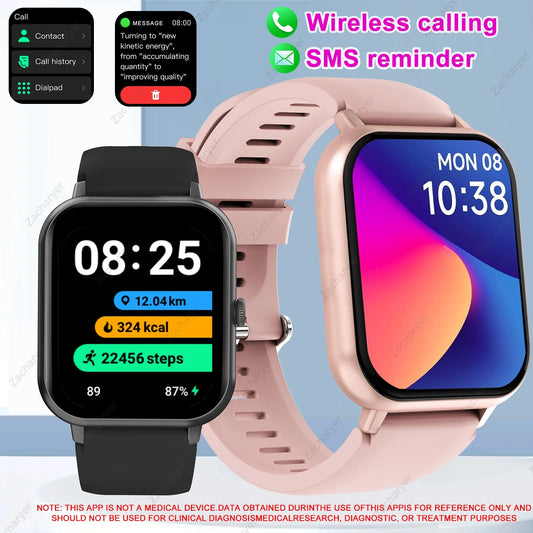 Smart watch, wireless calling/dial, multi-Sport mode, calling reminder and rejection, SMS reminder, for iPhone/Android