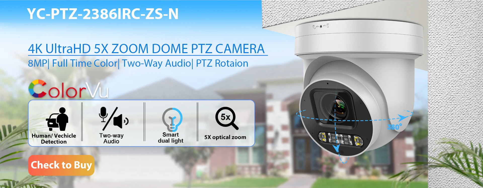 Vikylin Hikvision compatible 8MP 5X Zoom PTZ IP Camera with 2-Way Audio MD2.0 IP66 Outdoor Video Surveillance Camera Onvif CCTV
