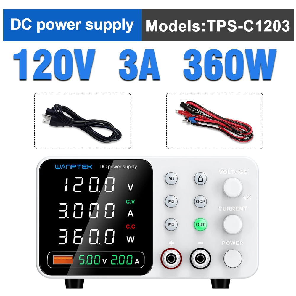 Wanptek Adjustable Lab DC power supply 30V 5A 10A 60V 5A Bench Power Source Stabilized Voltage USB power supply 120V 3A 160V 2A