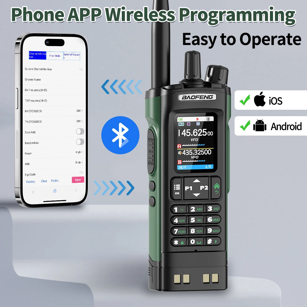 BAOFENG UV-32 GPS Walkie Talkie 10W Multi Band Bluetooth Programming Wireless Copy Frequency NOAA Long Range Ham Two Way Radio