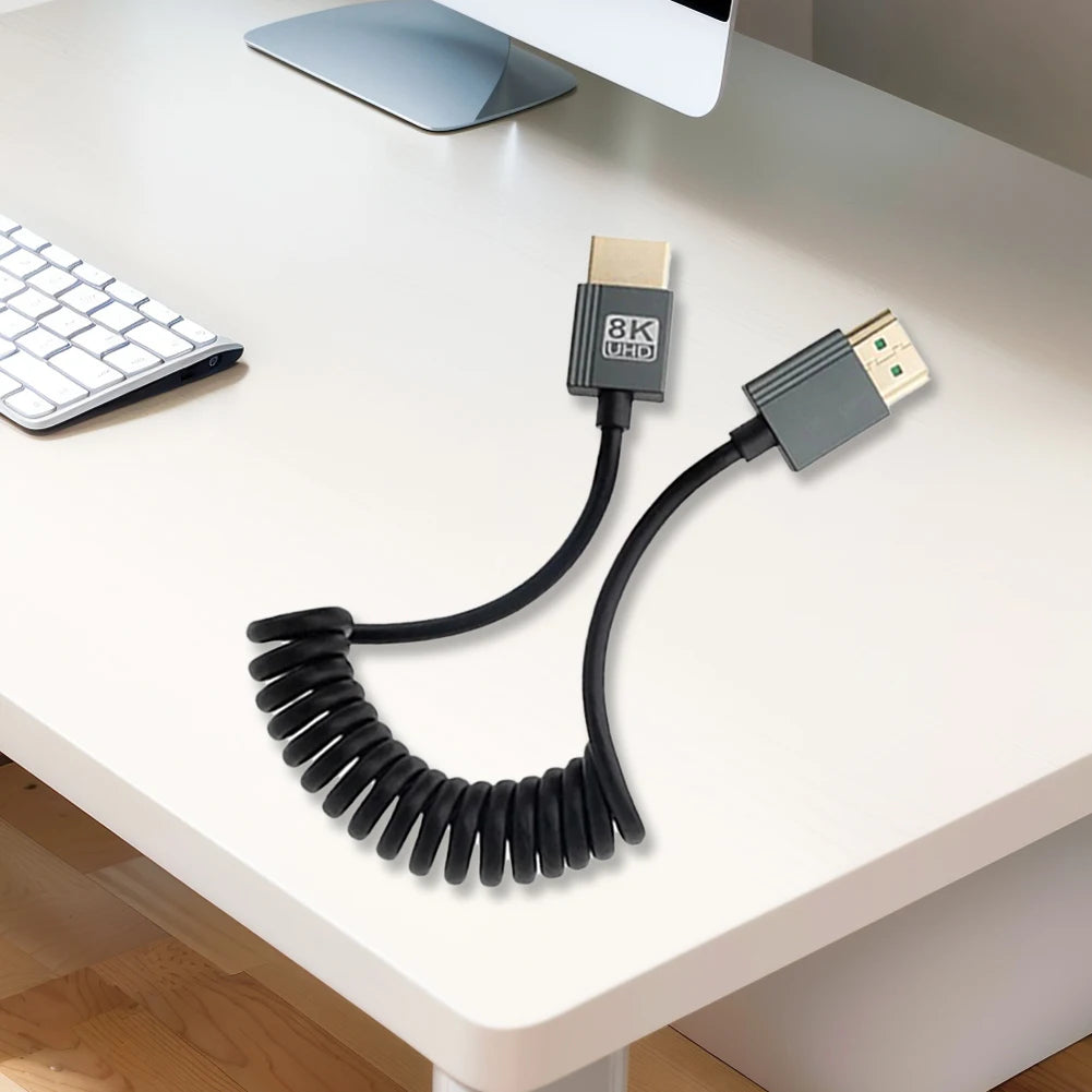 8K Ultra HD HDMI-Compatible To HDMI-Compatible Coiled Cable Male To Male Extreme Thin HDMI-Compatible 2.1 Cable 8K@60Hz 4K@120Hz