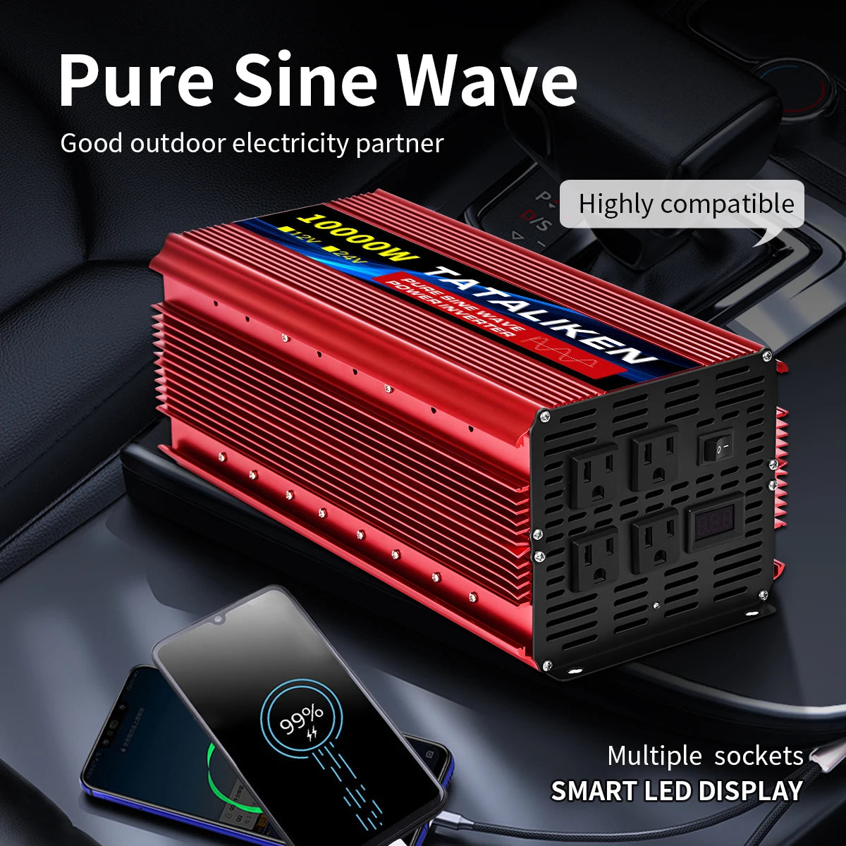 1000W/22000W/3000W/4000W 2 Sockets  Household Car Inverter DC12V to AC110V Pure Wave String 60HZ