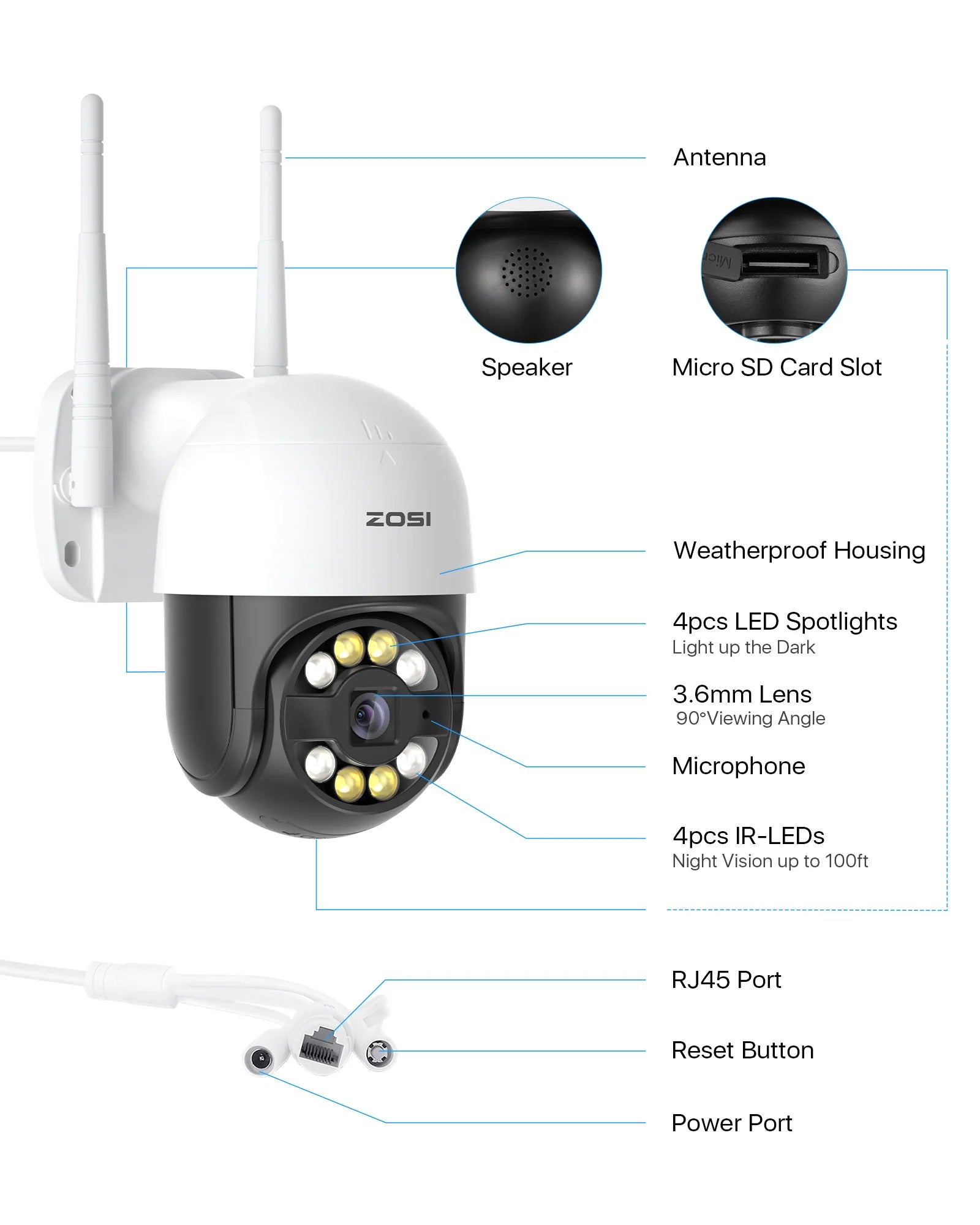 ZOSI 3MP/4MP PTZ Wifi IP Camera H.265 Wireless Surveillance Security CCTV Camera P2P Audio Outdoor AI Human Detection HD Cameras