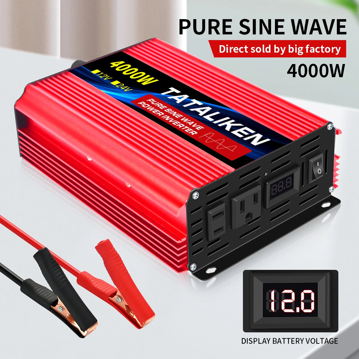 1000W/22000W/3000W/4000W 2 Sockets  Household Car Inverter DC12V to AC110V Pure Wave String 60HZ