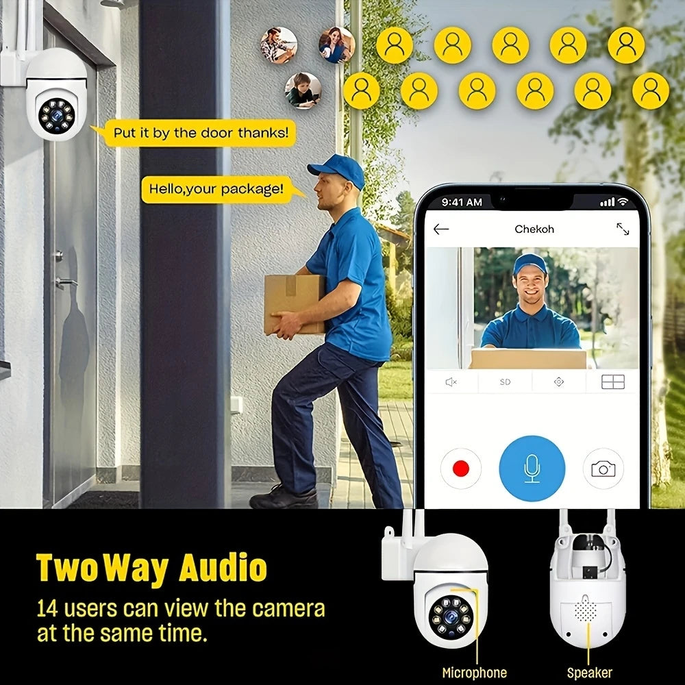 Ease Life APP Wireless 1080P HD Indoor/Outdoor WiFi Security Camera, Color Night Vision, 2-Way Audio, 360° Black Y108