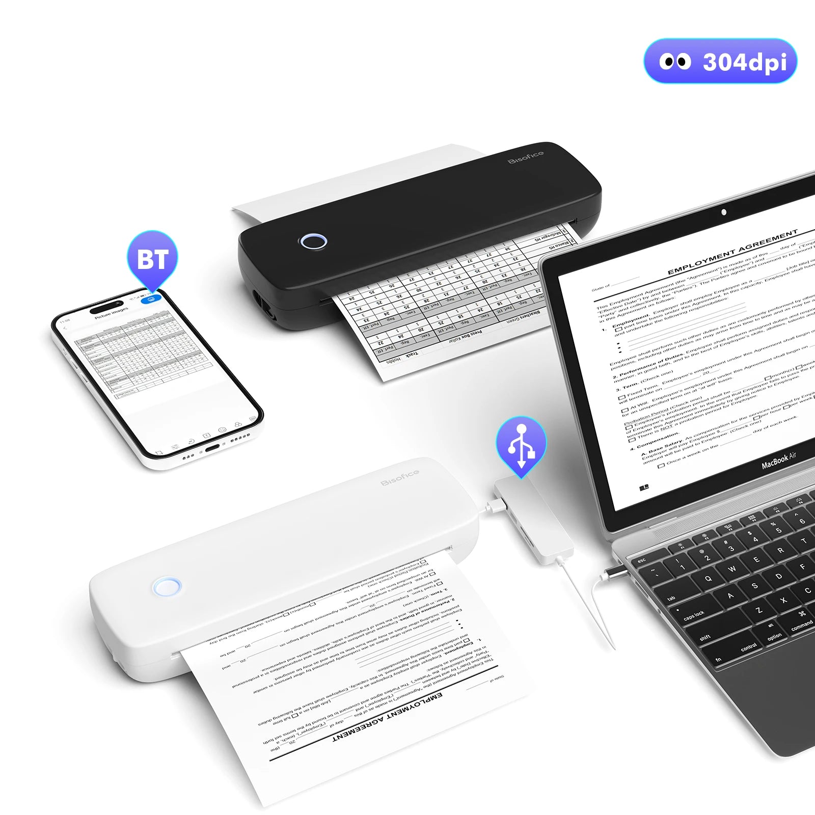 L81 A4 Thermal Printer Portable Printers Wireless Multi Size Versatile Mobile Thermal Printer 304DPI Study Office Work Tools