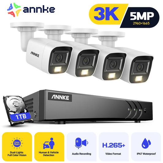 ANNKE 8CH 5MP Video Security System CCTV Kit DVR Audio Security  System Outdoor Color Night Vision Dual-Light Audio Camera