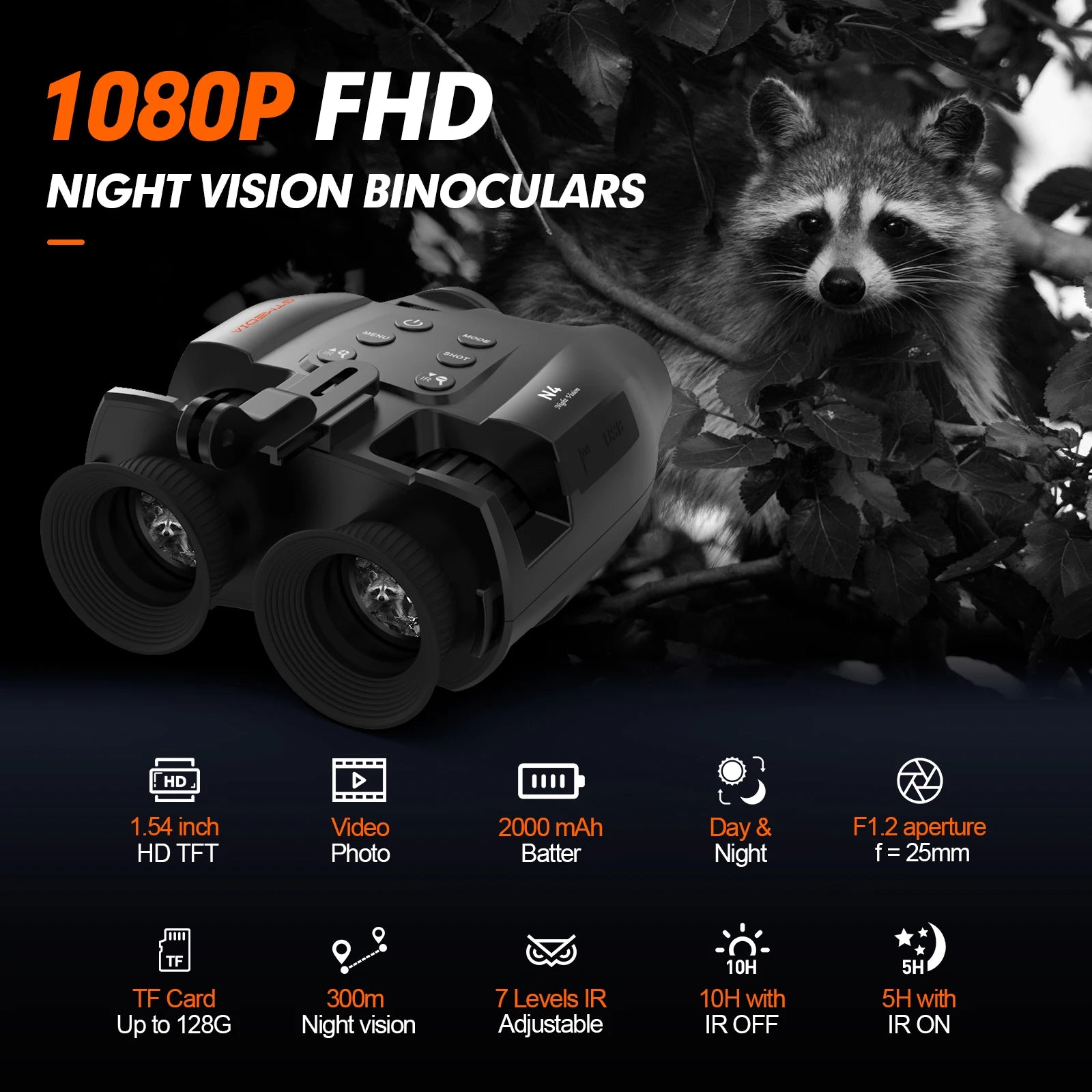 Gtmedia N4 Night Vision Binoculars Featuring Adjustable Brightness 5x Zoom And 1080p Video Recording For Outdoor Adventures