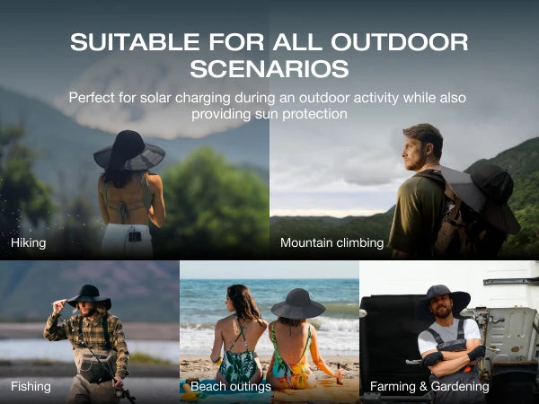ECOFLOW Power Hat, Solar Charging Bucket Fishing Hat, Dual USB-A/USB-C Ports, SPF 50+ Wide Brim Sun Hats, XLarge 24 in, Black