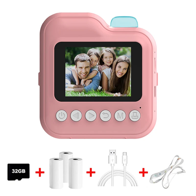 Children Camera Mini Instant Print Digital Camera 32G TF Card Inkless Printing Paper Kids Video Educational Toys For Kids Gift
