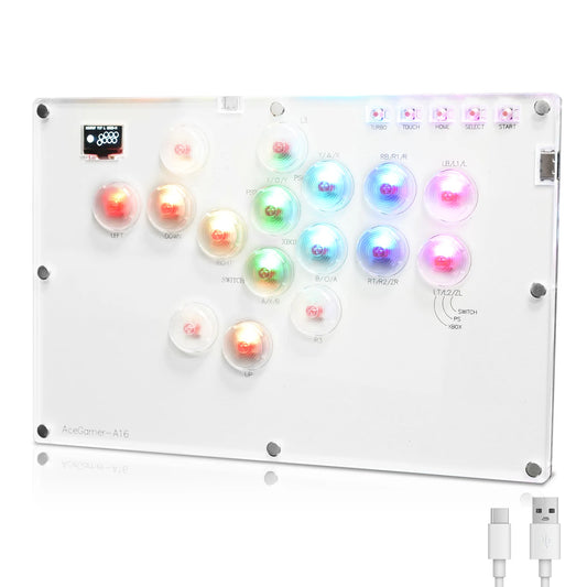 Arcade Stick 16Keys All-Button Gamerfinger with Turbo & RGB, Arcade leverless Controller Street Fight for PC/PS3/PS4/Steam