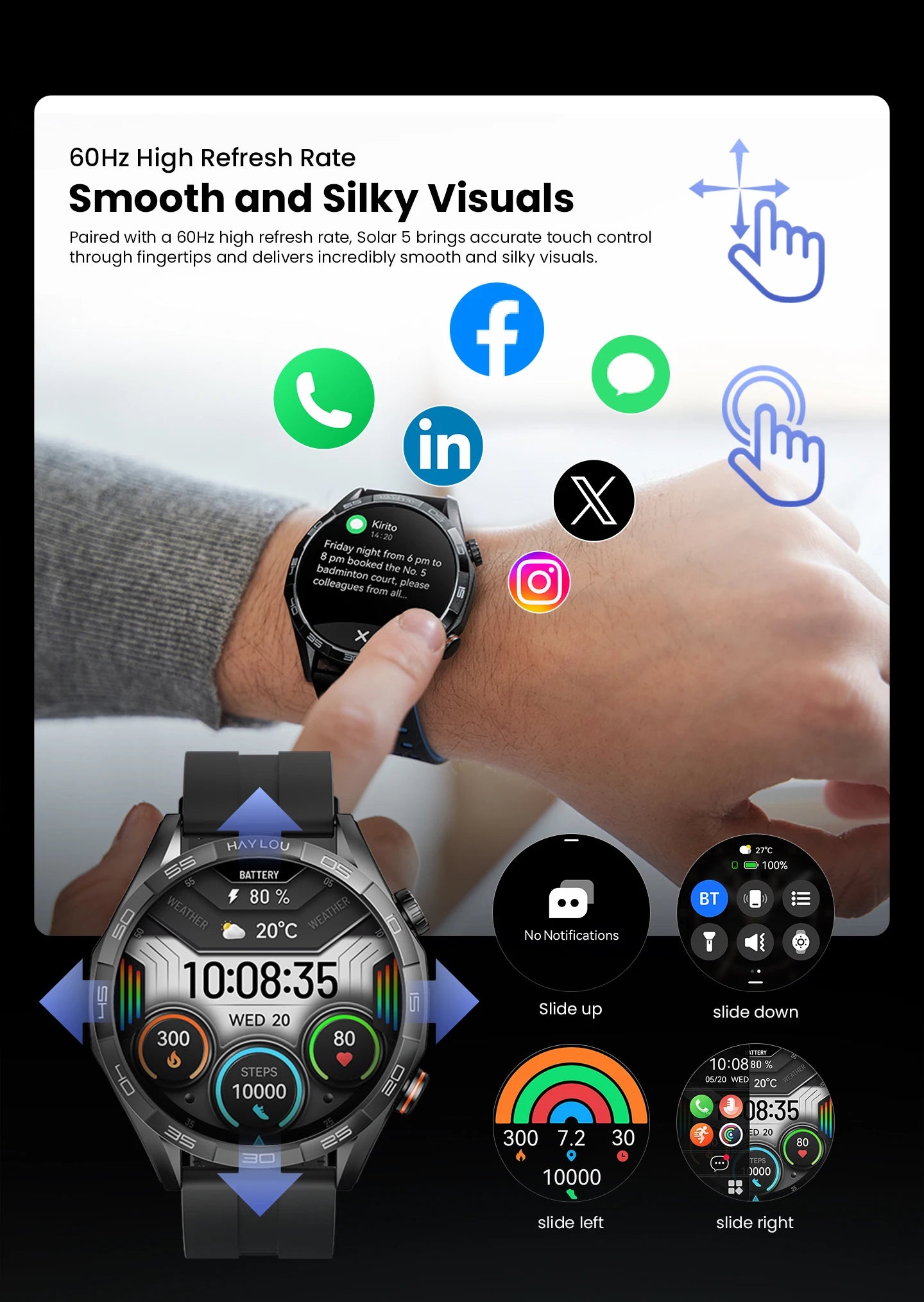 HAYLOU Solar 5 Smartwatchs 1.58'' AMOLED Display 60Hz Smart Watch Voice Calling 24H Health Monitoring Sports Smartwatch for Men