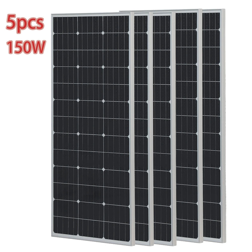 Solar Panel PV 900W 750W 600W 450W 300W 150 W Mono Cells Kit | Photovoltaic Aluminium Frame Camping Balcony Home Charge 12V