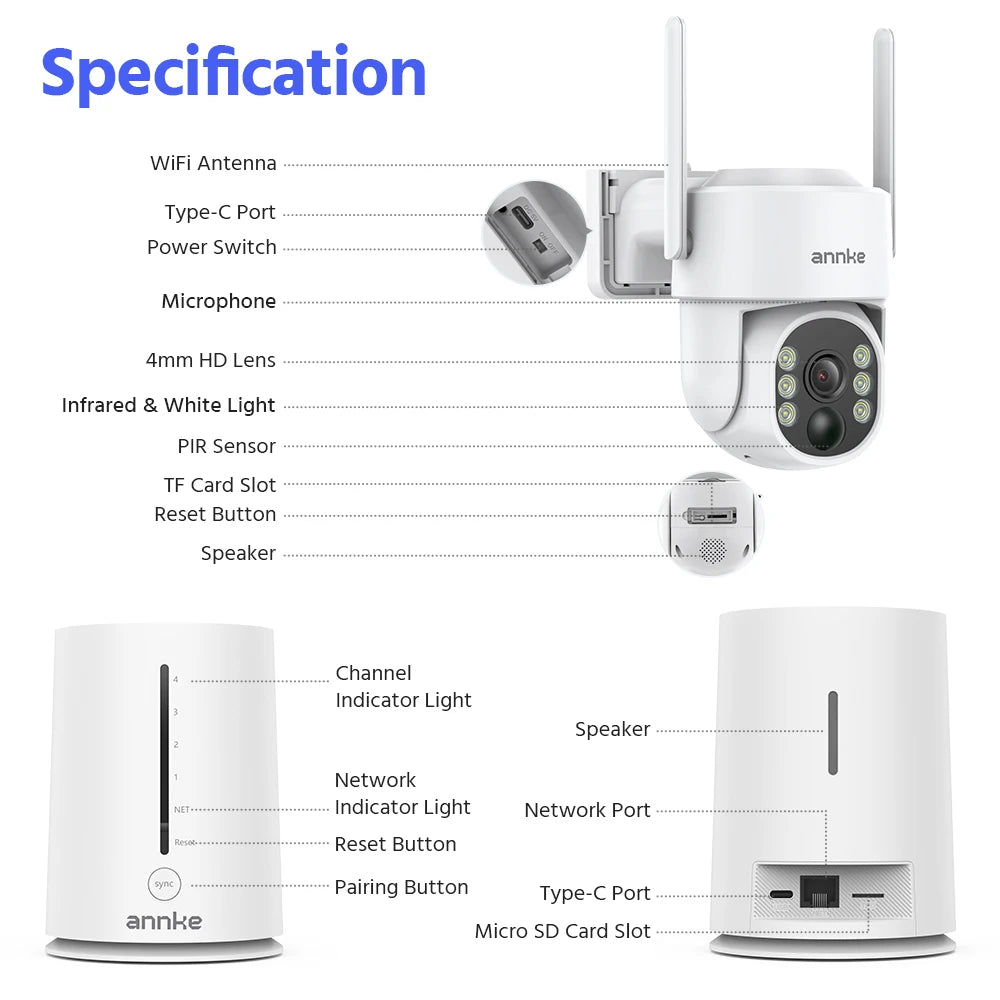 Annke 4MP solar security cameras 4CH Wireless NVR 4mm color night vision camera Audio 2.4G 5.8G dual-band WiFi IP Camera Outdoor