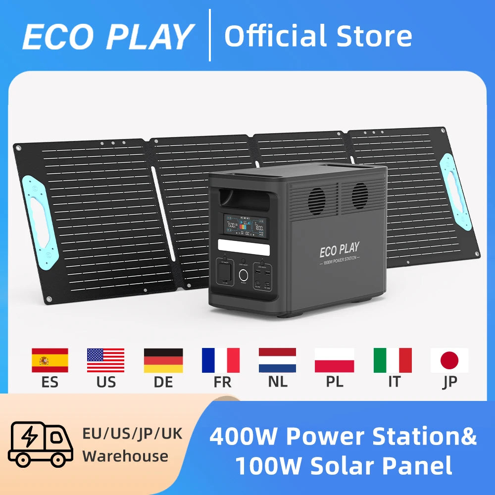 ECO PLAY Portable Power Supply, EP1800 1536Wh, LiFeP04 Battery with 3x1800W(3600W Surge)AC Outlets for Outdoor Camping RV Home