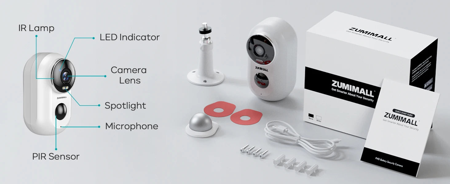 ZUMIMALL APP F5 Security Cameras Wireless Outdoor with Magnetic Mount, Battery Powered, 2.4G WiFi ,3MP Color Night Vision