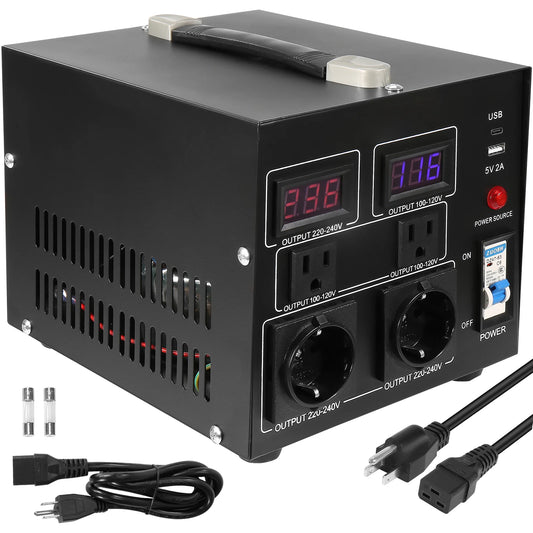 VEVOR Voltage Converter Transformer 500VA-5000VA Heavy Duty Step Up/Down Transformer with US&EU Outlet 5V USB Port CE Certified