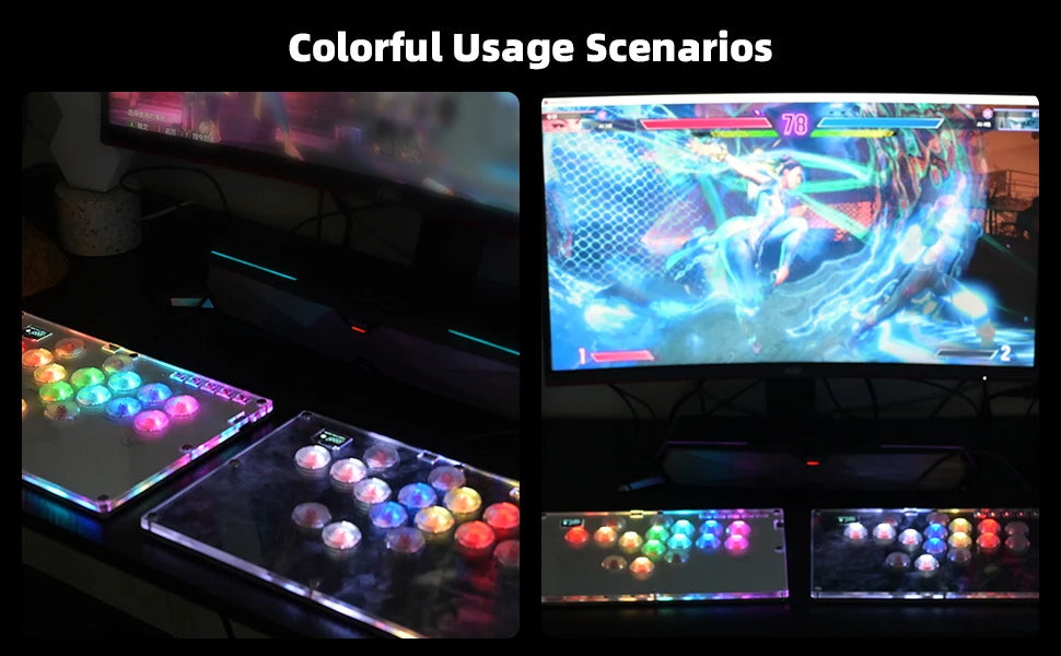 Arcade Stick 16Keys All-Button Gamerfinger with Turbo & RGB, Arcade leverless Controller Street Fight for PC/PS3/PS4/Steam