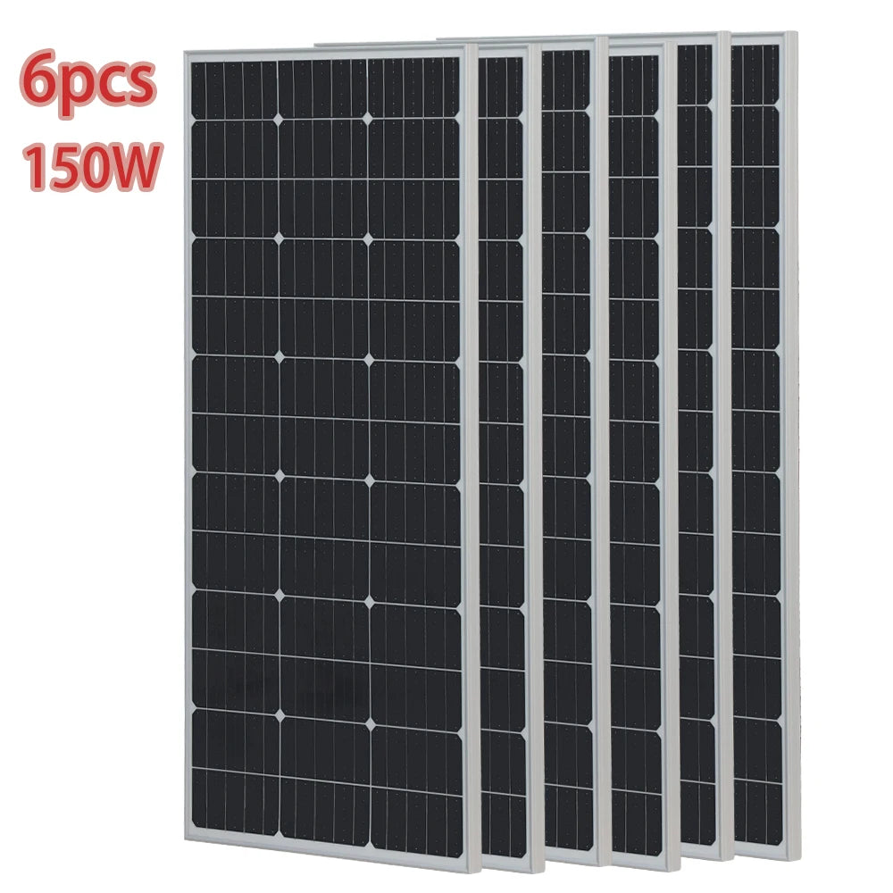 Solar Panel PV 900W 750W 600W 450W 300W 150 W Mono Cells Kit | Photovoltaic Aluminium Frame Camping Balcony Home Charge 12V