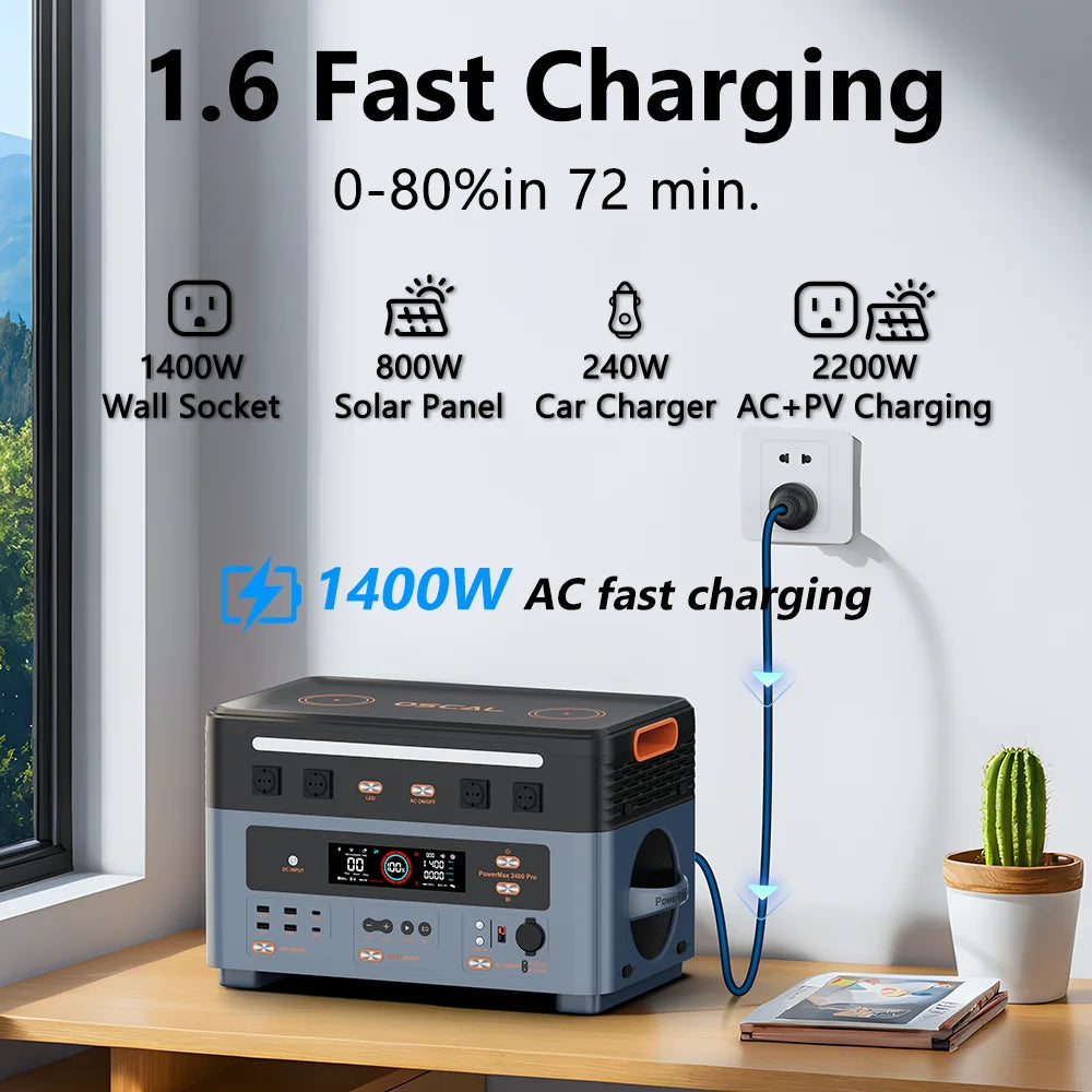 Oscal Blackview Portable Power Station 2400W AC Output 1872Wh LiFePO4 Battery 16 Outlets 80% Charge in 1Hr With 200W Solar Panel