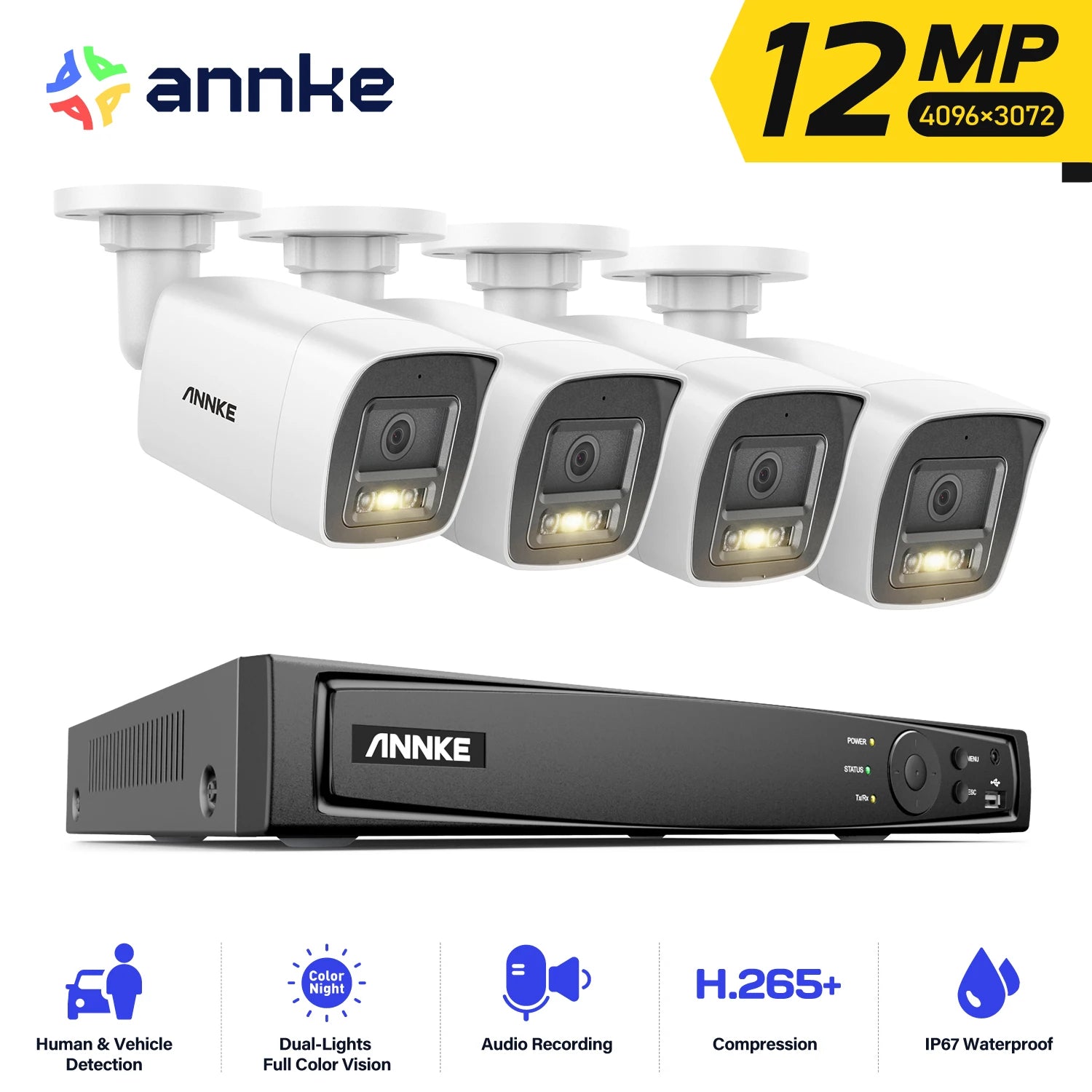 ANNKE 12MP POE Video Surveillance System H.265+ 8CH NVR With 4/8 PCS 12MP Security Cameras CCTV Kit Audio Recording IP camera