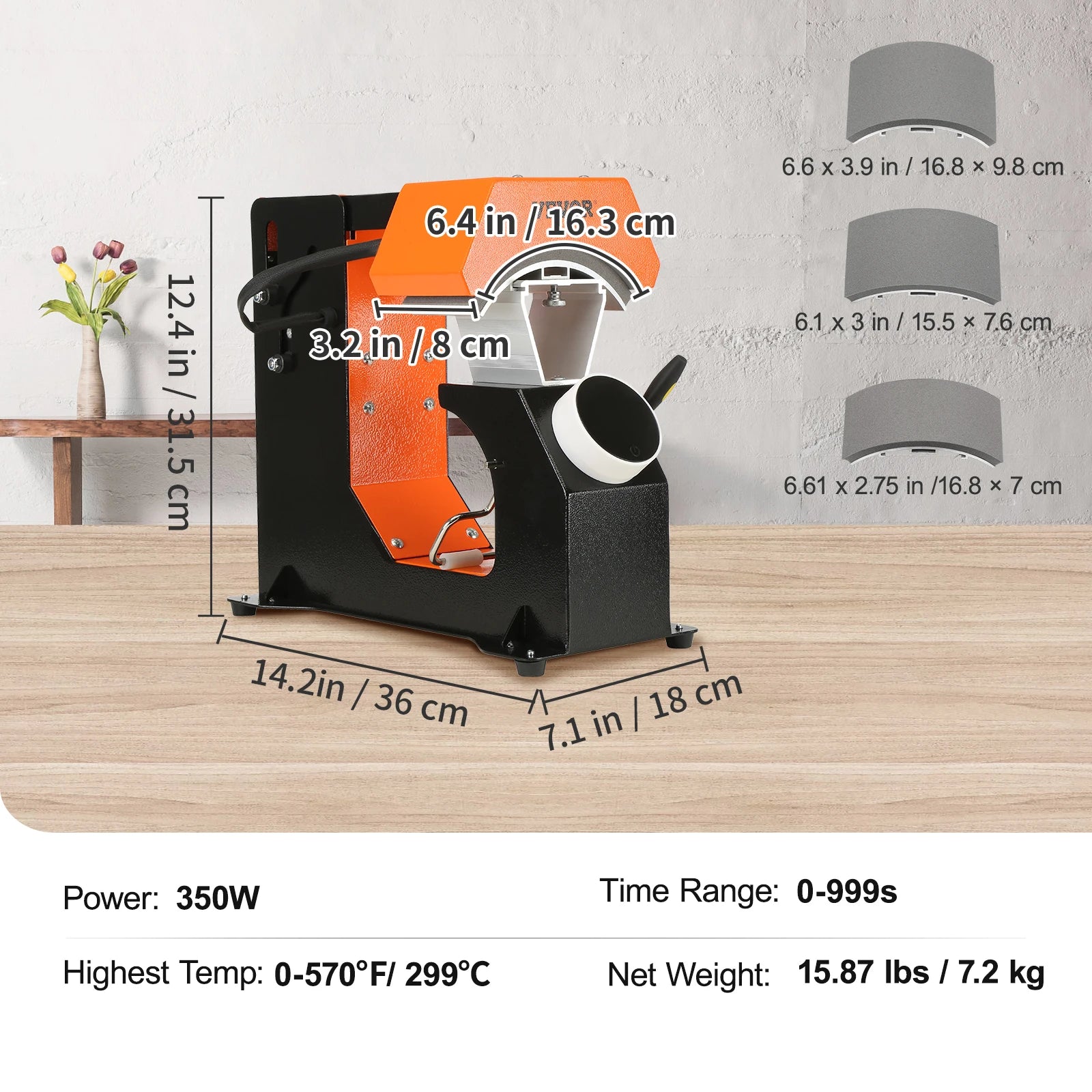 SucceBuy 3in1 Auto Hat Cap Heat Press Machine 6.4x3.5in Press Knob Clamshell Sublimation Transfer 3pcs Replaceable Heating Pad