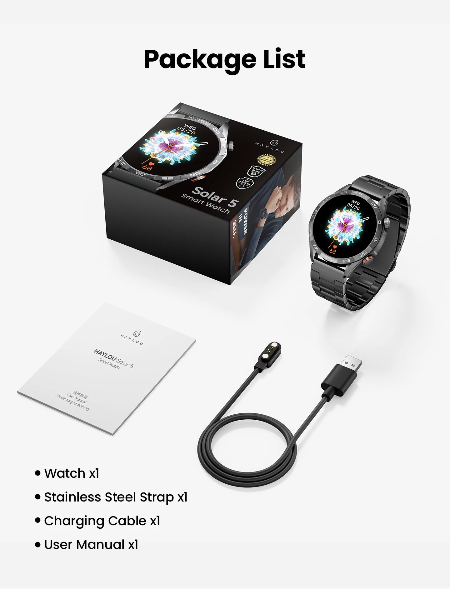 HAYLOU Solar 5 Smartwatchs 1.58'' AMOLED Display 60Hz Smart Watch Voice Calling 24H Health Monitoring Sports Smartwatch for Men