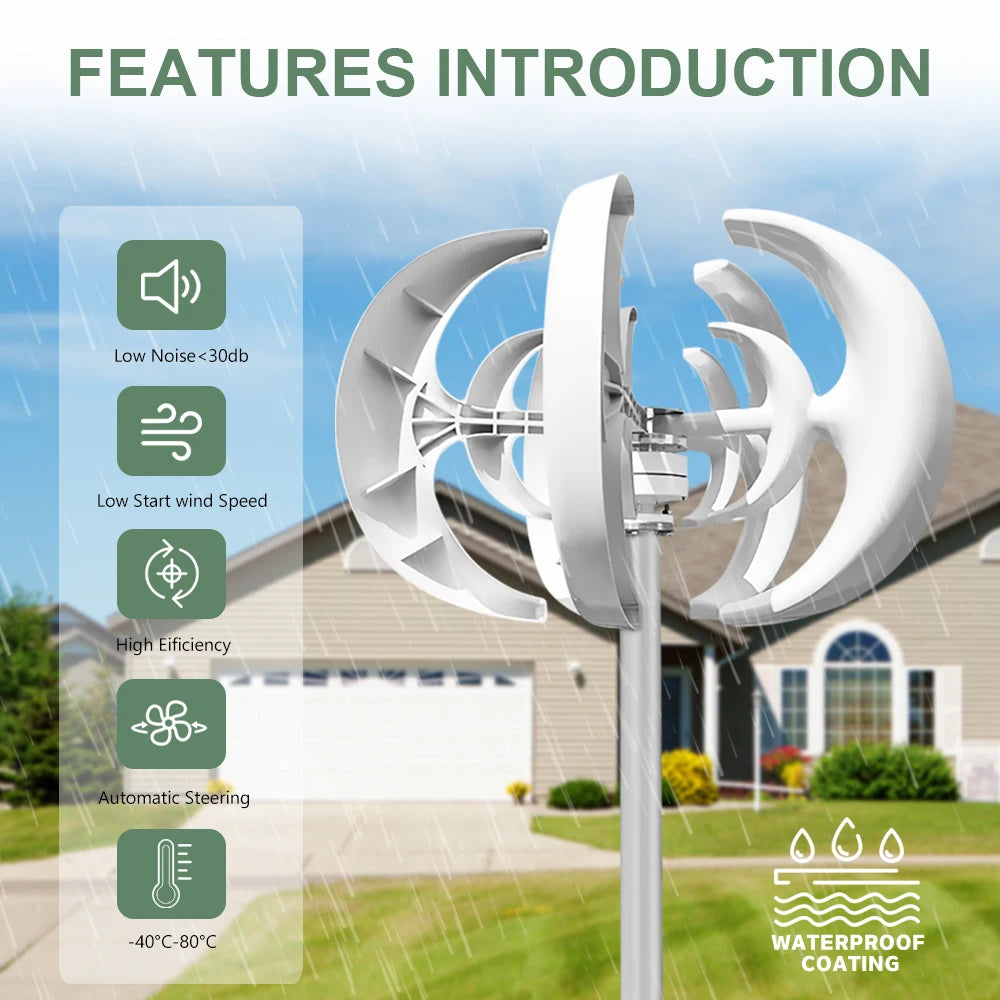 5000W Vertical Wind Turbine 12V 24V 48V Small Windmill Free Energy 220V Household Farm Sent To MPPT Controller