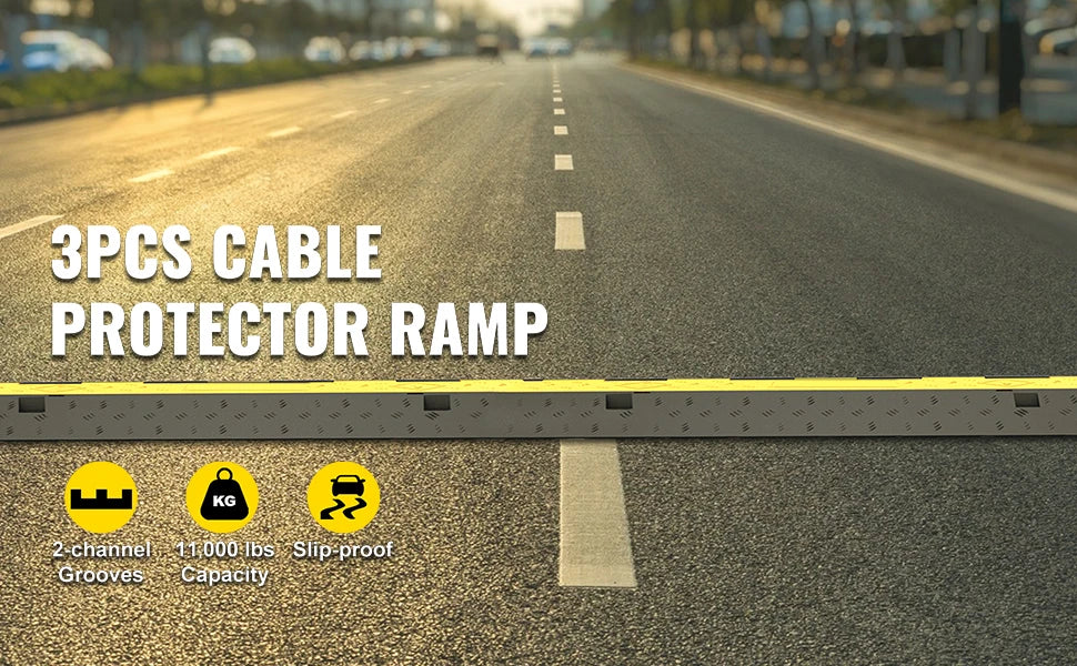 SucceBuy Cable Protector Ramp Wire Cable Cover Cord Guard 2 Channels Rubber + PVC 11000LBS Speed Bump Parking Driveway Traffic